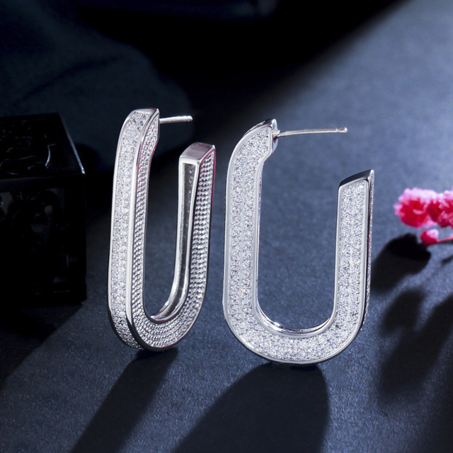 Kolczyki geometryczne ThreeGraces Chic z błyszczącymi cyrkoniami - złoto srebrne kółka, biżuteria dla kobiet (ER756) - Wianko - 10
