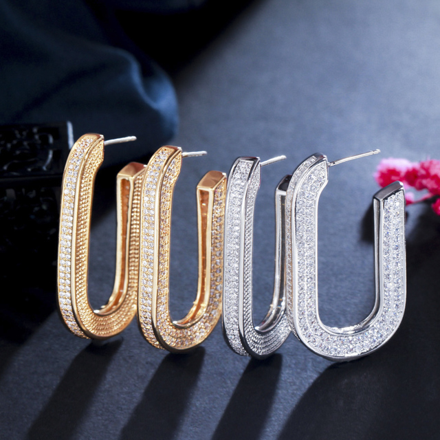 Kolczyki geometryczne ThreeGraces Chic z błyszczącymi cyrkoniami - złoto srebrne kółka, biżuteria dla kobiet (ER756) - Wianko - 6