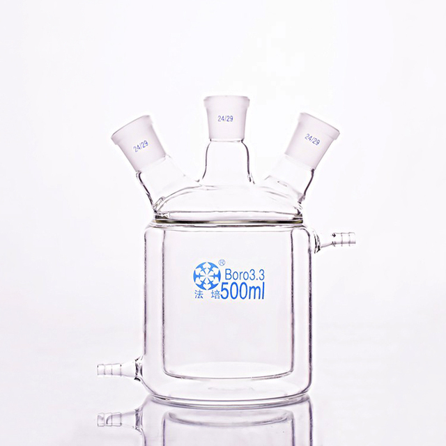 Kolba dwupokładowa cylindryczna 500 ml 24/29 z trzema szyjkami i antresolą reaktora - Wianko - 1