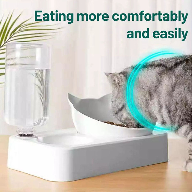 Plastikowa miska Gravity z podwyższeniem dla kota - pojemnik na wodę i karmę, podwójne miseczki dla zwierząt domowych - Wianko - 3