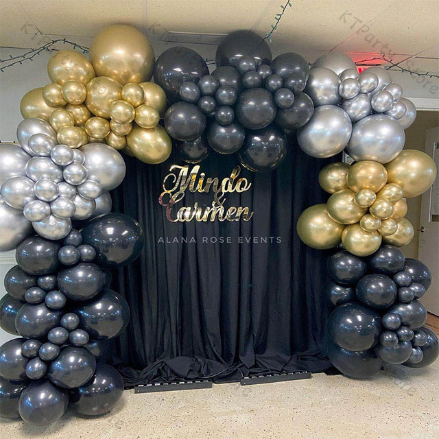 Zestaw balonów dekoracyjnych: 143 matowe czarne łuki, chromowy srebrny i złoty garland, idealne na ślub, Baby Shower, urodziny - Wianko - 4