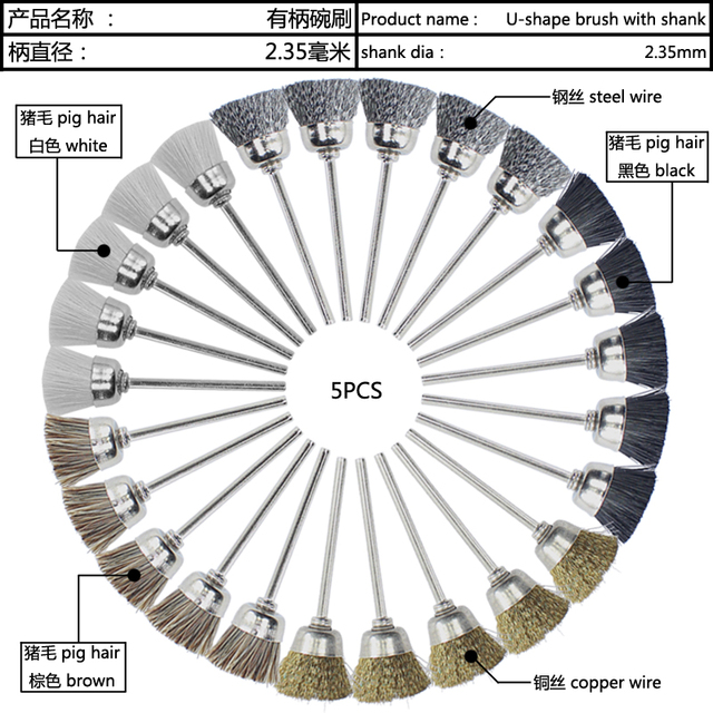 Zestaw 5 metalowych szczotek drucianych do usuwania rdzy z koła z drutu stalowego z chwytem polak, płaski drut miedziany do polerowania koła - narzędzia jubilerskie - Wianko - 2