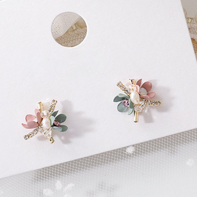 Kolczyki sztyfty z kryształami wianka  w kolorze różowym i zielonym - Wianko - 129