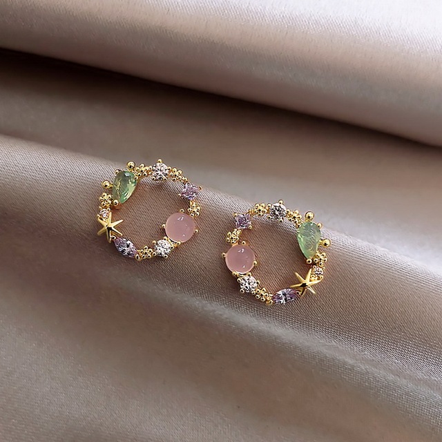 Kolczyki sztyfty z kryształami wianka  w kolorze różowym i zielonym - Wianko - 94