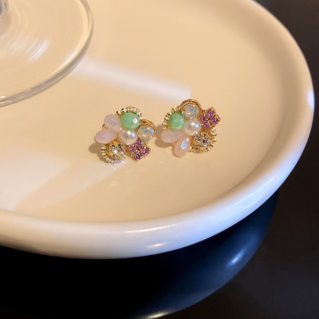 Kolczyki sztyfty z kryształami wianka  w kolorze różowym i zielonym - Wianko - 110