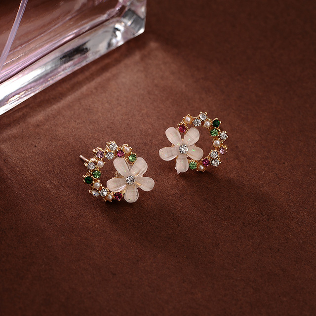 Kolczyki sztyfty z kryształami wianka  w kolorze różowym i zielonym - Wianko - 105