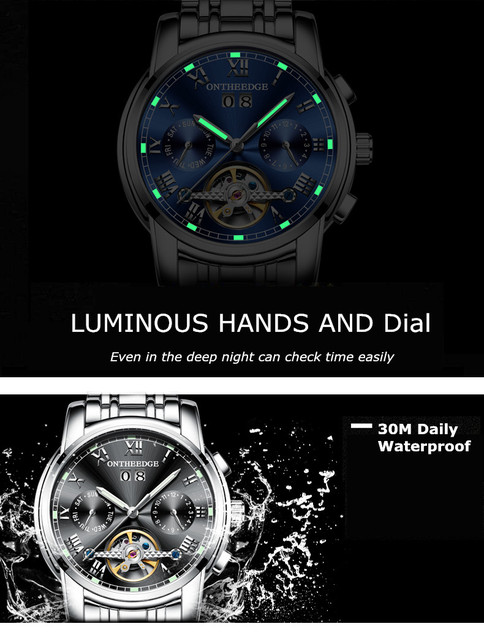 Męskie mechaniczne zegarki marki Top - Tourbillon, dwukolorowe, ze stali nierdzewnej, wielofunkcyjne - Wianko - 4