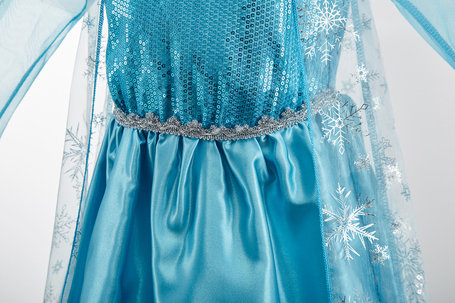 Elsa - Dziecięca Suknia Świecąca dla Dziewczynki, Królowa Śniegu, Halloween, Suknia z Długim Rękawem, Niebieski - Wianko - 7