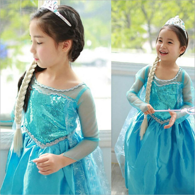 Elsa - Dziecięca Suknia Świecąca dla Dziewczynki, Królowa Śniegu, Halloween, Suknia z Długim Rękawem, Niebieski - Wianko - 2