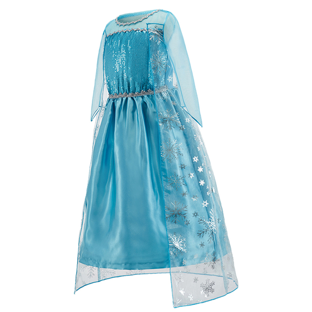 Elsa - Dziecięca Suknia Świecąca dla Dziewczynki, Królowa Śniegu, Halloween, Suknia z Długim Rękawem, Niebieski - Wianko - 4