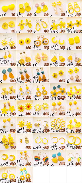 Słodkie letnie kolczyki żółte cukierki kolor kwiaty geometryczne damskie - Wianko - 1