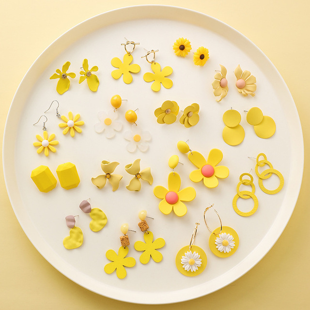 Słodkie letnie kolczyki żółte cukierki kolor kwiaty geometryczne damskie - Wianko - 3