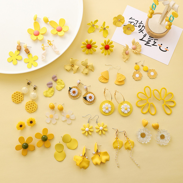 Słodkie letnie kolczyki żółte cukierki kolor kwiaty geometryczne damskie - Wianko - 4