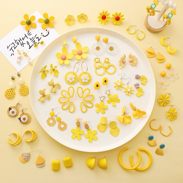 Słodkie letnie kolczyki żółte cukierki kolor kwiaty geometryczne damskie - Wianko - 6