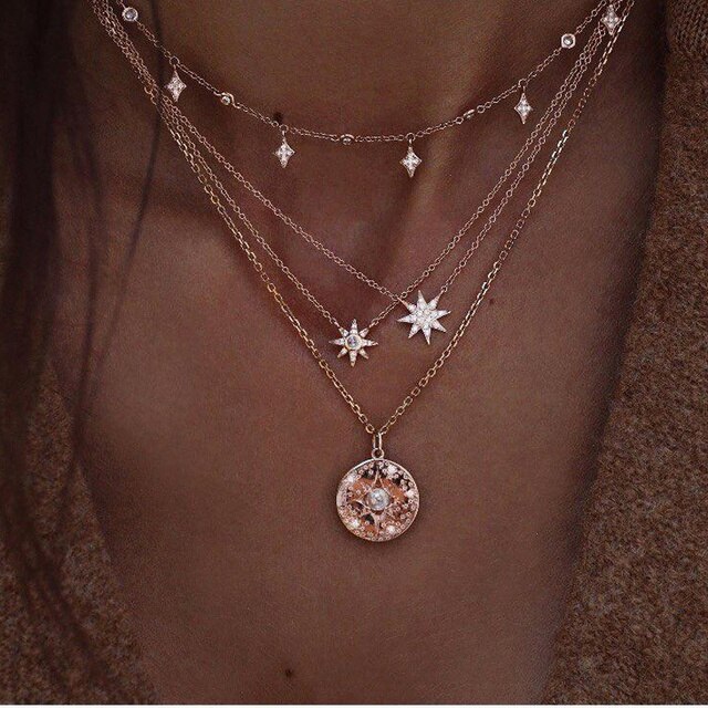 Artystyczny naszyjnik choker Boho ze złotym wisiorkiem w kształcie gwiazdy, słońca i księżyca dla kobiet - Collier Femme - Wianko - 14
