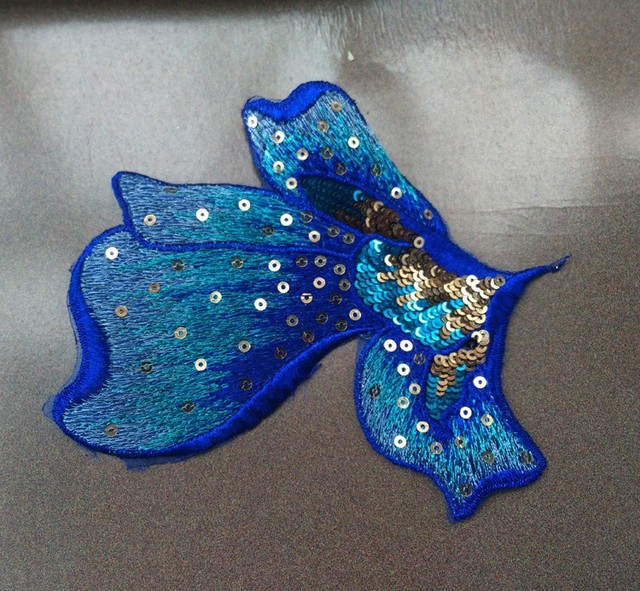 Duże niebieskie kwiaty z cekinami - zestaw 3 części łatek do haftu na ubrania, aplikacja DIY, dekoracyjne akcesoria - Wianko - 13