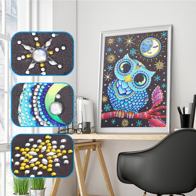 Diamentowy obraz haftowany DIY w kształcie zwierząt (sowa, paw, kot, motyl) - nowość w kryształowej dekoracji wnętrz - Wianko - 24