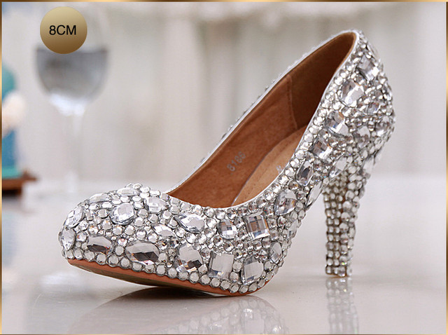 Kryształowe buty damskie na platformie, idealne na ślub, druhna, wysokie czółenka - Wianko - 17