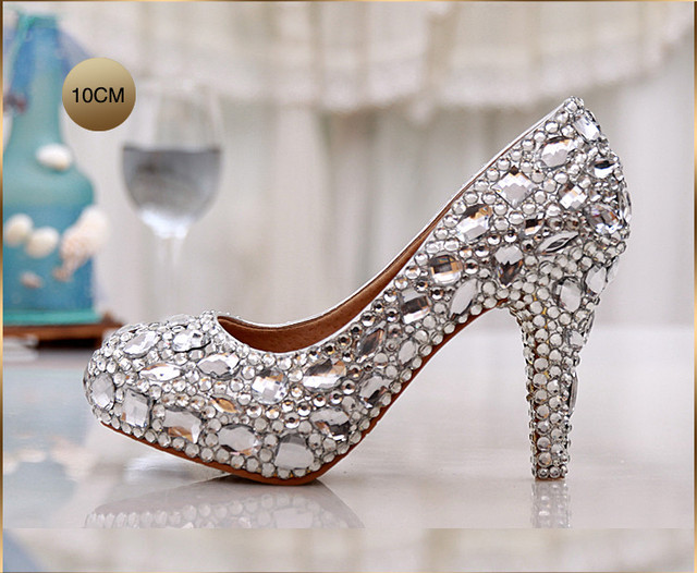 Kryształowe buty damskie na platformie, idealne na ślub, druhna, wysokie czółenka - Wianko - 16