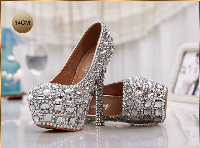 Kryształowe buty damskie na platformie, idealne na ślub, druhna, wysokie czółenka - Wianko - 13