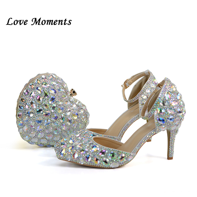 Kryształowe buty damskie na platformie, idealne na ślub, druhna, wysokie czółenka - Wianko - 4