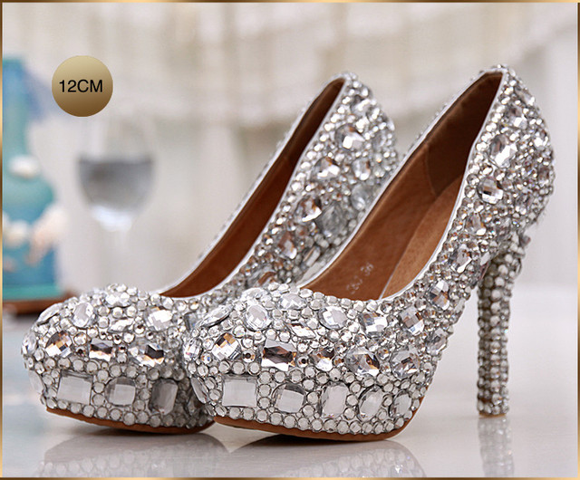 Kryształowe buty damskie na platformie, idealne na ślub, druhna, wysokie czółenka - Wianko - 15