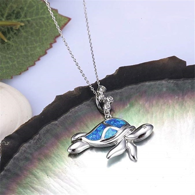 Naszyjnik ze zwierzątkiem w stylu marynistycznym - srebrno-niebieski Opal - Wianko - 4