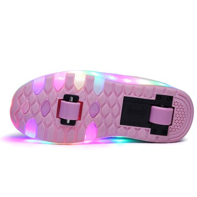 Koła świecące trampki dziecięce - czarno-różowe dioda LED - Wianko - 4