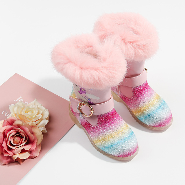Nowe zimowe śniegowce dziecięce dla dziewczynek, aksamitne, międzyłydki, różowo-białe - Wianko - 2