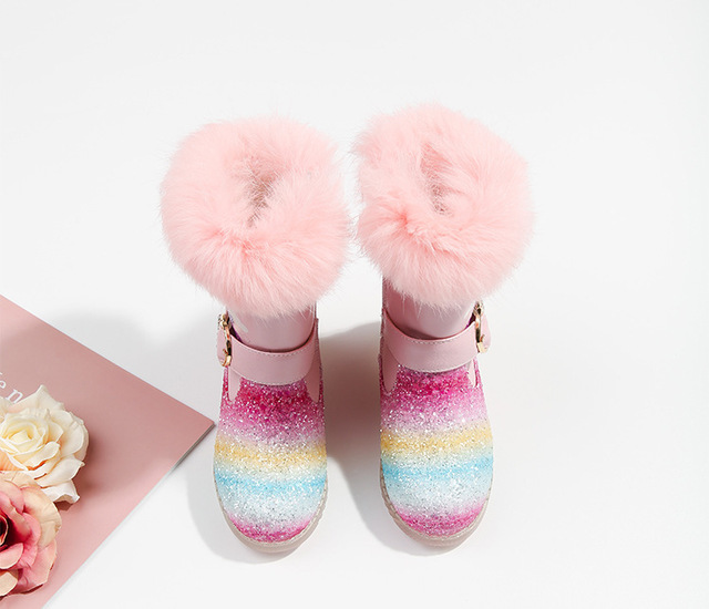 Nowe zimowe śniegowce dziecięce dla dziewczynek, aksamitne, międzyłydki, różowo-białe - Wianko - 6