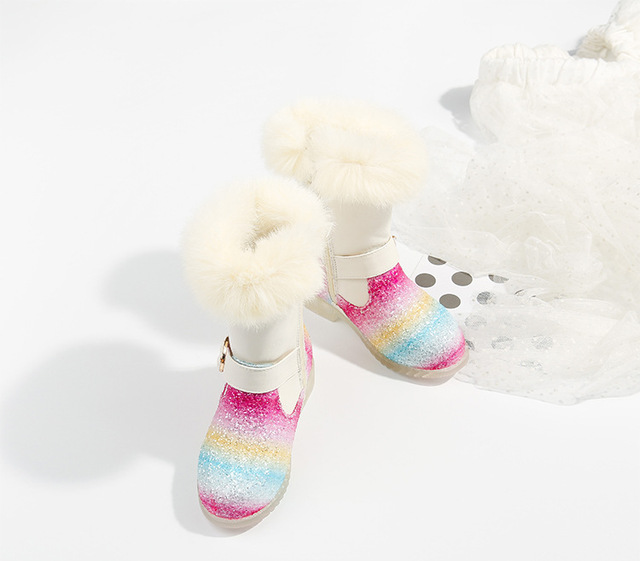 Nowe zimowe śniegowce dziecięce dla dziewczynek, aksamitne, międzyłydki, różowo-białe - Wianko - 4