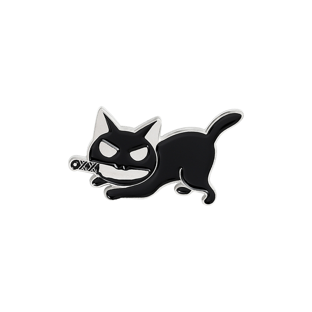 Broszka wściekły czarny kot - motyw zwierzęcy, noże, szkliwa, igły, specjalna konstrukcja - Wianko - 8