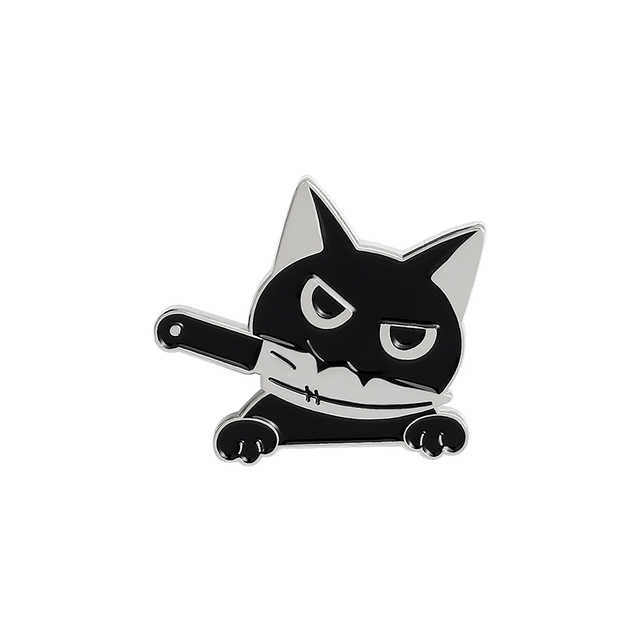 Broszka wściekły czarny kot - motyw zwierzęcy, noże, szkliwa, igły, specjalna konstrukcja - Wianko - 11