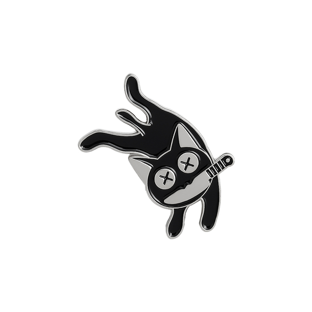 Broszka wściekły czarny kot - motyw zwierzęcy, noże, szkliwa, igły, specjalna konstrukcja - Wianko - 10