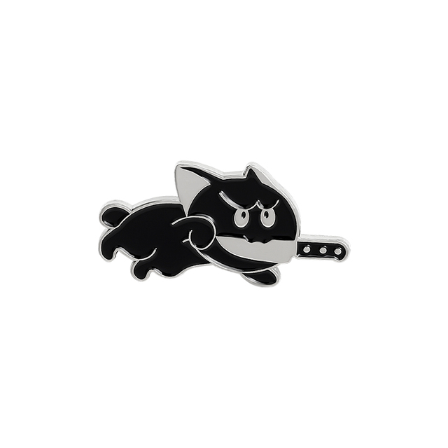Broszka wściekły czarny kot - motyw zwierzęcy, noże, szkliwa, igły, specjalna konstrukcja - Wianko - 9