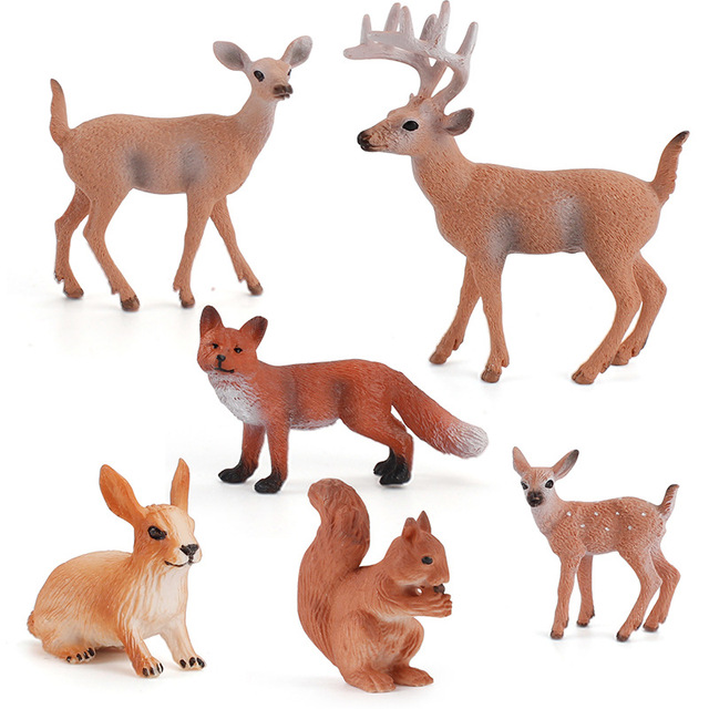 Zestaw figurkowych zwierząt leśnych (jelenie, lisy, króliki, wiewiórki) z miniaturkami wykaszarek do ciast - Wianko - 1