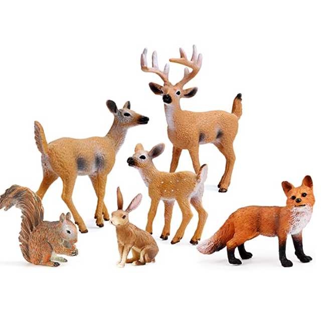 Zestaw figurkowych zwierząt leśnych (jelenie, lisy, króliki, wiewiórki) z miniaturkami wykaszarek do ciast - Wianko - 2