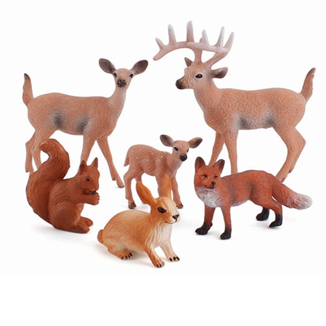 Zestaw figurkowych zwierząt leśnych (jelenie, lisy, króliki, wiewiórki) z miniaturkami wykaszarek do ciast - Wianko - 4