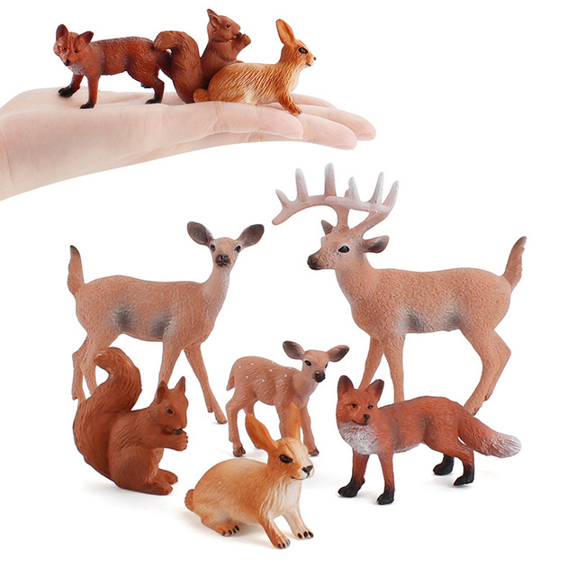 Zestaw figurkowych zwierząt leśnych (jelenie, lisy, króliki, wiewiórki) z miniaturkami wykaszarek do ciast - Wianko - 5