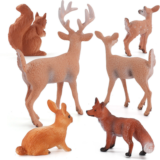 Zestaw figurkowych zwierząt leśnych (jelenie, lisy, króliki, wiewiórki) z miniaturkami wykaszarek do ciast - Wianko - 6