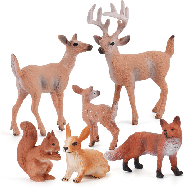 Zestaw figurkowych zwierząt leśnych (jelenie, lisy, króliki, wiewiórki) z miniaturkami wykaszarek do ciast - Wianko - 3