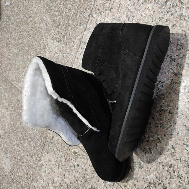 Zimowe buty damskie skórzane pluszowe na śnieg zwiększające wysokość, krótkie z bawełnianym wykończeniem i platformą - Wianko - 8