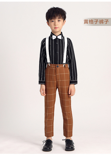 Garnitur chłopięcy w paski z koszulą i kombinezonem w kratę - zestaw ubrań formalnych dla dziecka - Wianko - 11