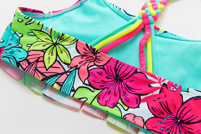 Dwuczęściowy strój kąpielowy dla dziewcząt w wieku 4-18 lat - tropikalne kwiatowe bikini o wysokiej jakości - Wianko - 10