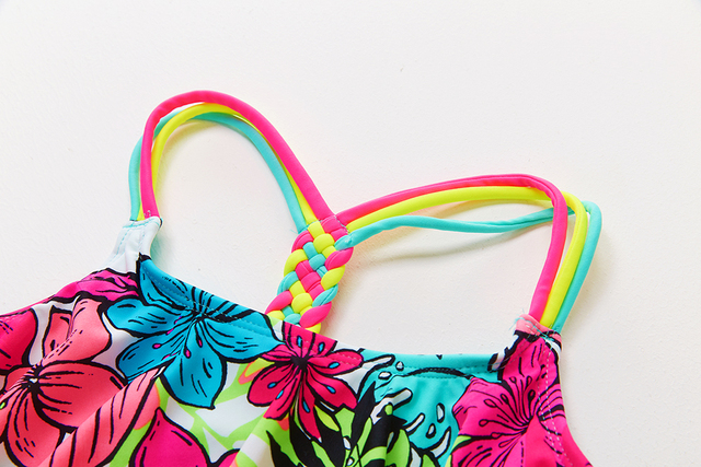 Dwuczęściowy strój kąpielowy dla dziewcząt w wieku 4-18 lat - tropikalne kwiatowe bikini o wysokiej jakości - Wianko - 5