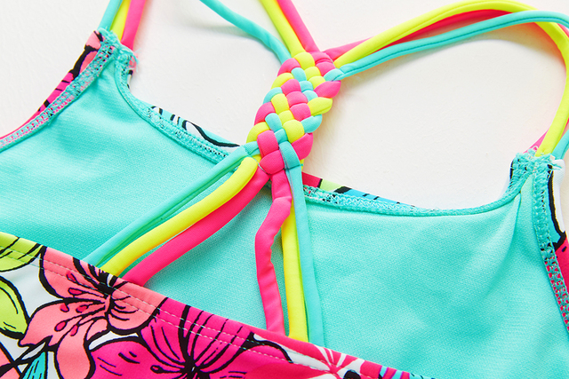Dwuczęściowy strój kąpielowy dla dziewcząt w wieku 4-18 lat - tropikalne kwiatowe bikini o wysokiej jakości - Wianko - 6