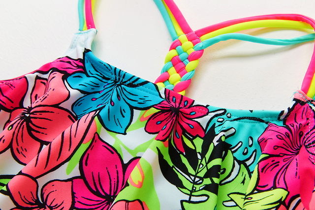 Dwuczęściowy strój kąpielowy dla dziewcząt w wieku 4-18 lat - tropikalne kwiatowe bikini o wysokiej jakości - Wianko - 7
