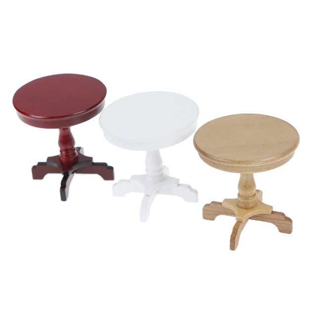 Miniaturka drewnianego okrągłego stolika biurka do ogrodu dla domek dla lalek, pokoju lub dekoracji - mebelka zabawkowa 1/12 do odgrywania ról dorosłych - Wianko - 8