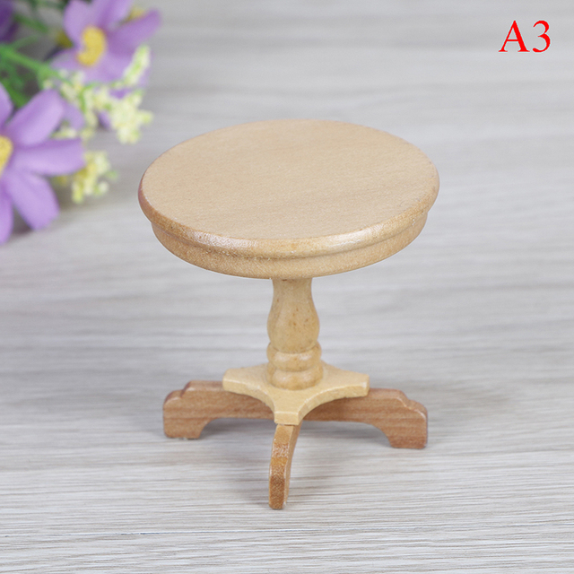 Miniaturka drewnianego okrągłego stolika biurka do ogrodu dla domek dla lalek, pokoju lub dekoracji - mebelka zabawkowa 1/12 do odgrywania ról dorosłych - Wianko - 16