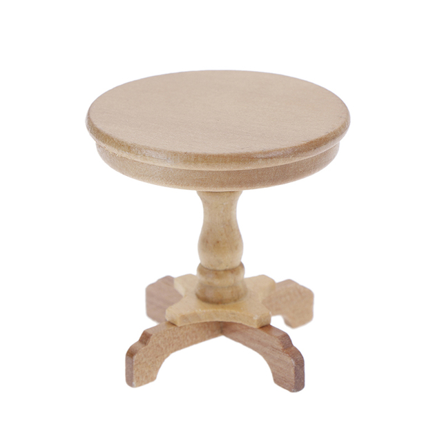 Miniaturka drewnianego okrągłego stolika biurka do ogrodu dla domek dla lalek, pokoju lub dekoracji - mebelka zabawkowa 1/12 do odgrywania ról dorosłych - Wianko - 12